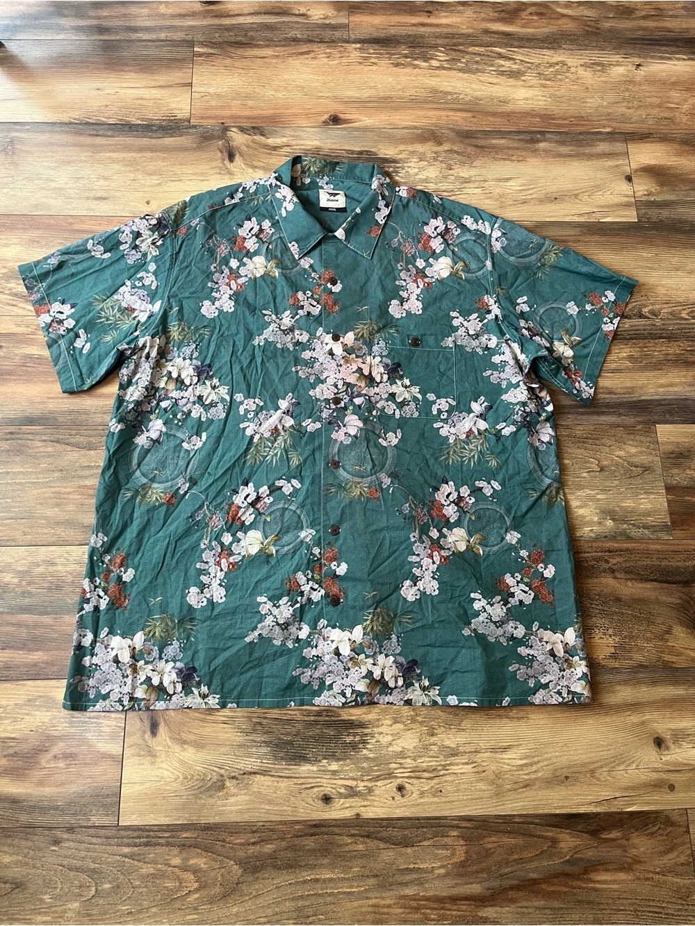 YIUME Men’s 4XL Japanese Cherry Blossom Sakura Hawaiian Shirt Green Floral